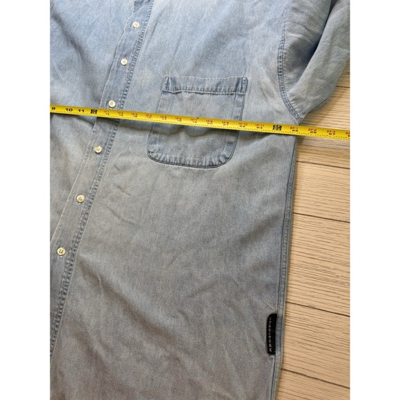 Structure Jeans Wear Vintage Men's Light wash Denim Button Up Band Collar LS XL - Picture 3 of 8